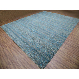 12'x15'1" Duck Blue, Small Geometric Repetitive Design, 100% Plush Wool, Hand Knotted, Kohinoor Herat, Oversized Oriental Rug FWR478614