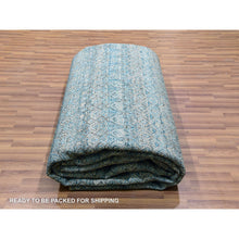 Load image into Gallery viewer, 12&#39;x15&#39;1&quot; Duck Blue, Small Geometric Repetitive Design, 100% Plush Wool, Hand Knotted, Kohinoor Herat, Oversized Oriental Rug FWR478614
