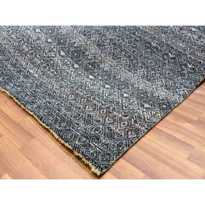 12'1x15'1" Network Gray, Soft And Shiny Wool, Soft To The Touch, Hand Knotted, Kohinoor Herat Pattern, Small Geometric Repetitive Diamond Design, Oriental Oversized Rug FWR478638
