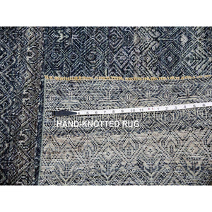 12'1x15'1" Network Gray, Soft And Shiny Wool, Soft To The Touch, Hand Knotted, Kohinoor Herat Pattern, Small Geometric Repetitive Diamond Design, Oriental Oversized Rug FWR478638