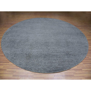 12'x12' Pewter Cast Gray, Modern Plain Grass Design, Vibrant Wool, Tone On Tone, Hand Knotted Organic Sustainable Textile, Oriental Round Rug FWR478644