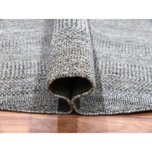 12'x12' Pewter Cast Gray, Modern Plain Grass Design, Vibrant Wool, Tone On Tone, Hand Knotted Organic Sustainable Textile, Oriental Round Rug FWR478644