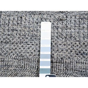 12'x12' Pewter Cast Gray, Modern Plain Grass Design, Vibrant Wool, Tone On Tone, Hand Knotted Organic Sustainable Textile, Oriental Round Rug FWR478644