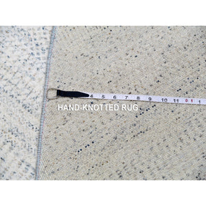 12'x12' Mushroom Gray, Organic Sustainable Textile, Soft Wool, Hand Knotted Modern Vegetable Dyes, Grass Design, Tone on Tone, Round Oriental Rug FWR478656