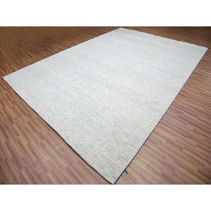 10'1"x14' Nimbus Gray, Hand Knotted Pure Wool, Modern Grass Design, Natural Dyes, Tone on Tone, Shabby Chic Oriental Rug FWR478680