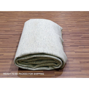 10'1"x14' Nimbus Gray, Hand Knotted Pure Wool, Modern Grass Design, Natural Dyes, Tone on Tone, Shabby Chic Oriental Rug FWR478680