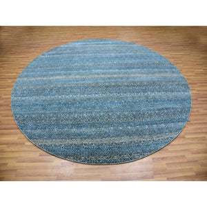 10'x10' Hyperlink Blue, Hand Knotted Soft Shiny Wool, Kohinoor Herat Pattern With Small Geometric Repetitive Diamond Design Tone On Tone, Soft To The Touch, Oriental Borderless Rug FWR478770