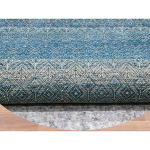 10'x10' Hyperlink Blue, Hand Knotted Soft Shiny Wool, Kohinoor Herat Pattern With Small Geometric Repetitive Diamond Design Tone On Tone, Soft To The Touch, Oriental Borderless Rug FWR478770