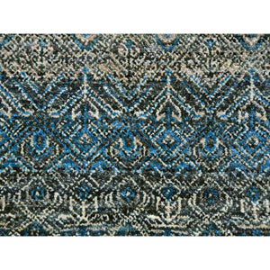 10'x10' Hyperlink Blue, Hand Knotted Soft Shiny Wool, Kohinoor Herat Pattern With Small Geometric Repetitive Diamond Design Tone On Tone, Soft To The Touch, Oriental Borderless Rug FWR478770