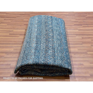 10'x10' Hyperlink Blue, Hand Knotted Soft Shiny Wool, Kohinoor Herat Pattern With Small Geometric Repetitive Diamond Design Tone On Tone, Soft To The Touch, Oriental Borderless Rug FWR478770