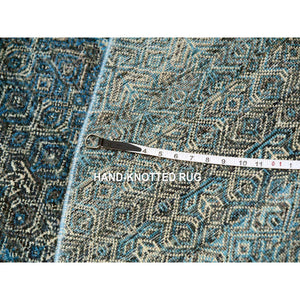 10'x10' Hyperlink Blue, Hand Knotted Soft Shiny Wool, Kohinoor Herat Pattern With Small Geometric Repetitive Diamond Design Tone On Tone, Soft To The Touch, Oriental Borderless Rug FWR478770