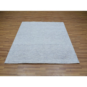 6'x6' Pale Oak Gray, Hand Knotted Extra Soft Wool, Organic Sustainable Textile, Undyed Modern Tone on Tone Grass Design, Square Oriental Rug FWR478782