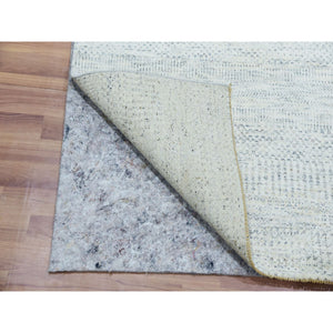 6'x6' Pale Oak Gray, Hand Knotted Extra Soft Wool, Organic Sustainable Textile, Undyed Modern Tone on Tone Grass Design, Square Oriental Rug FWR478782