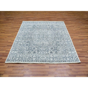 6'x6' Moon Mist White, Mamluk Dynasty, Tone on Tone Design, Undyed 100% Wool, Hand Knotted, Square Oriental Rug FWR478788