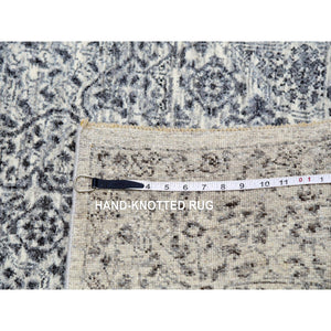 6'x6' Moon Mist White, Mamluk Dynasty, Tone on Tone Design, Undyed 100% Wool, Hand Knotted, Square Oriental Rug FWR478788