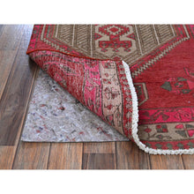 Load image into Gallery viewer, 2&#39;5&quot;x11&#39;10&quot; Imperial Red, Overdyed Vintage Persian Serab with Geometric Pattern, Shaved Down, Zero Pile, Sides and Ends Professionally Secured, Hand Knotted, Pure Wool, Narrow Runner, Oriental Rug Sh797 FWR4782