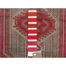 Load image into Gallery viewer, 2&#39;5&quot;x11&#39;10&quot; Imperial Red, Overdyed Vintage Persian Serab with Geometric Pattern, Shaved Down, Zero Pile, Sides and Ends Professionally Secured, Hand Knotted, Pure Wool, Narrow Runner, Oriental Rug Sh797 FWR4782
