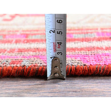 Load image into Gallery viewer, 2&#39;5&quot;x11&#39;10&quot; Imperial Red, Overdyed Vintage Persian Serab with Geometric Pattern, Shaved Down, Zero Pile, Sides and Ends Professionally Secured, Hand Knotted, Pure Wool, Narrow Runner, Oriental Rug Sh797 FWR4782