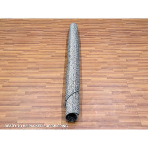 6'x6' Oyster Gray, Persian 100% Wool Village Inspired Geometric Diamond Pattern, Denser Weave, Hand Knotted Vegetable Dyes, Round Oriental Rug FWR509532
