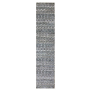 2'6"x12'2" Distance Gray, Tone On Tone Hand Knotted, Kohinoor Herat Small Geometric Repetitive Diamond Pattern, 100% Plush Wool, Runner Oriental Rug FWR478872