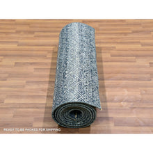 Load image into Gallery viewer, 2&#39;6&quot;x12&#39;2&quot; Distance Gray, Tone On Tone Hand Knotted, Kohinoor Herat Small Geometric Repetitive Diamond Pattern, 100% Plush Wool, Runner Oriental Rug FWR478872