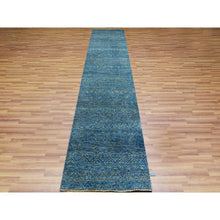Load image into Gallery viewer, 2&#39;6&quot;x12&#39; Forest Green, 100% Plush Wool, Tone On Tone, Hand Knotted, Kohinoor Herat Small Geometric Repetitive Design, Runner Oriental Rug FWR478908
