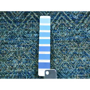 2'6"x12' Forest Green, 100% Plush Wool, Tone On Tone, Hand Knotted, Kohinoor Herat Small Geometric Repetitive Design, Runner Oriental Rug FWR478908