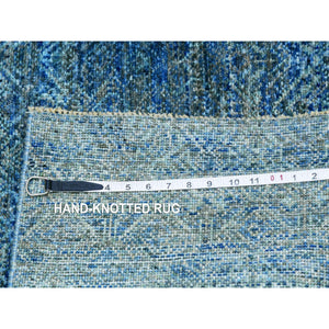 2'6"x12' Forest Green, 100% Plush Wool, Tone On Tone, Hand Knotted, Kohinoor Herat Small Geometric Repetitive Design, Runner Oriental Rug FWR478908