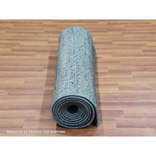 Load image into Gallery viewer, 2&#39;6&quot;x12&#39; Forest Green, 100% Plush Wool, Tone On Tone, Hand Knotted, Kohinoor Herat Small Geometric Repetitive Design, Runner Oriental Rug FWR478908