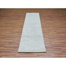 Load image into Gallery viewer, 2&#39;6&quot;x8&#39;1&quot; Knitting Needles Gray, Borderless, Shabby Chic, Modern Pure Undyed Wool Hand Knotted With Grass Design, Tone On Tone, Oriental Runner Rug FWR478914