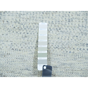 2'6"x8'1" Knitting Needles Gray, Borderless, Shabby Chic, Modern Pure Undyed Wool Hand Knotted With Grass Design, Tone On Tone, Oriental Runner Rug FWR478914