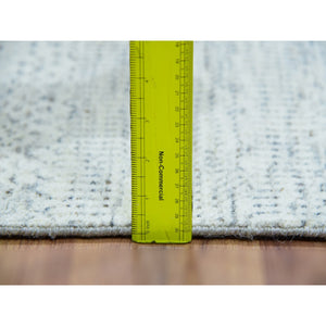 2'6"x8'1" Knitting Needles Gray, Borderless, Shabby Chic, Modern Pure Undyed Wool Hand Knotted With Grass Design, Tone On Tone, Oriental Runner Rug FWR478914