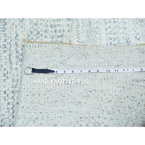 2'6"x8'1" Knitting Needles Gray, Borderless, Shabby Chic, Modern Pure Undyed Wool Hand Knotted With Grass Design, Tone On Tone, Oriental Runner Rug FWR478914
