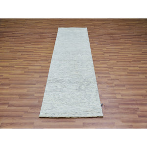 2'6"x8'1" Mindful Gray, 100% Undyed Wool Hand Knotted, Tone On Tone, Modern Grass Design, Oriental Runner Rug FWR478920