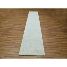 Load image into Gallery viewer, 2&#39;7&quot;x12&#39; Silver Satin Gray, Hand Knotted Organic Sustainable Textile, Modern Grass Design, Tone On Tone Natural Undyed Wool, Runner Oriental Rug FWR478962