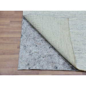 2'7"x13'9" Owl Gray, Tone On Tone Hand Knotted Grass Design, Modern Shabby Chic Undyed Pure Shiny Wool, Oriental Runner Rug FWR478974