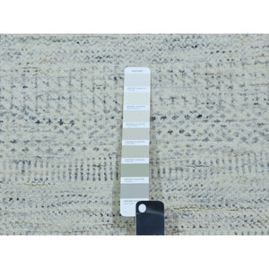 2'7"x13'9" Owl Gray, Tone On Tone Hand Knotted Grass Design, Modern Shabby Chic Undyed Pure Shiny Wool, Oriental Runner Rug FWR478974