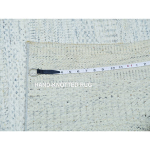 2'7"x13'9" Owl Gray, Tone On Tone Hand Knotted Grass Design, Modern Shabby Chic Undyed Pure Shiny Wool, Oriental Runner Rug FWR478974