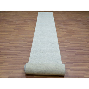 2'8"x17'10" Alaskan Husky Gray, Undyed Organic Sustainable Textile, Hand Knotted Grass Design, Modern, Tone On Tone, Oriental XL Runner Rug FWR478986