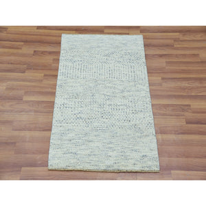 2'x3'1" Cumulus Cloud With Cadet Gray, Hand Knotted, Modern Grass Design, Tone on Tone, Natural Undyed Wool, Mat Oriental Borderless Rug FWR479004