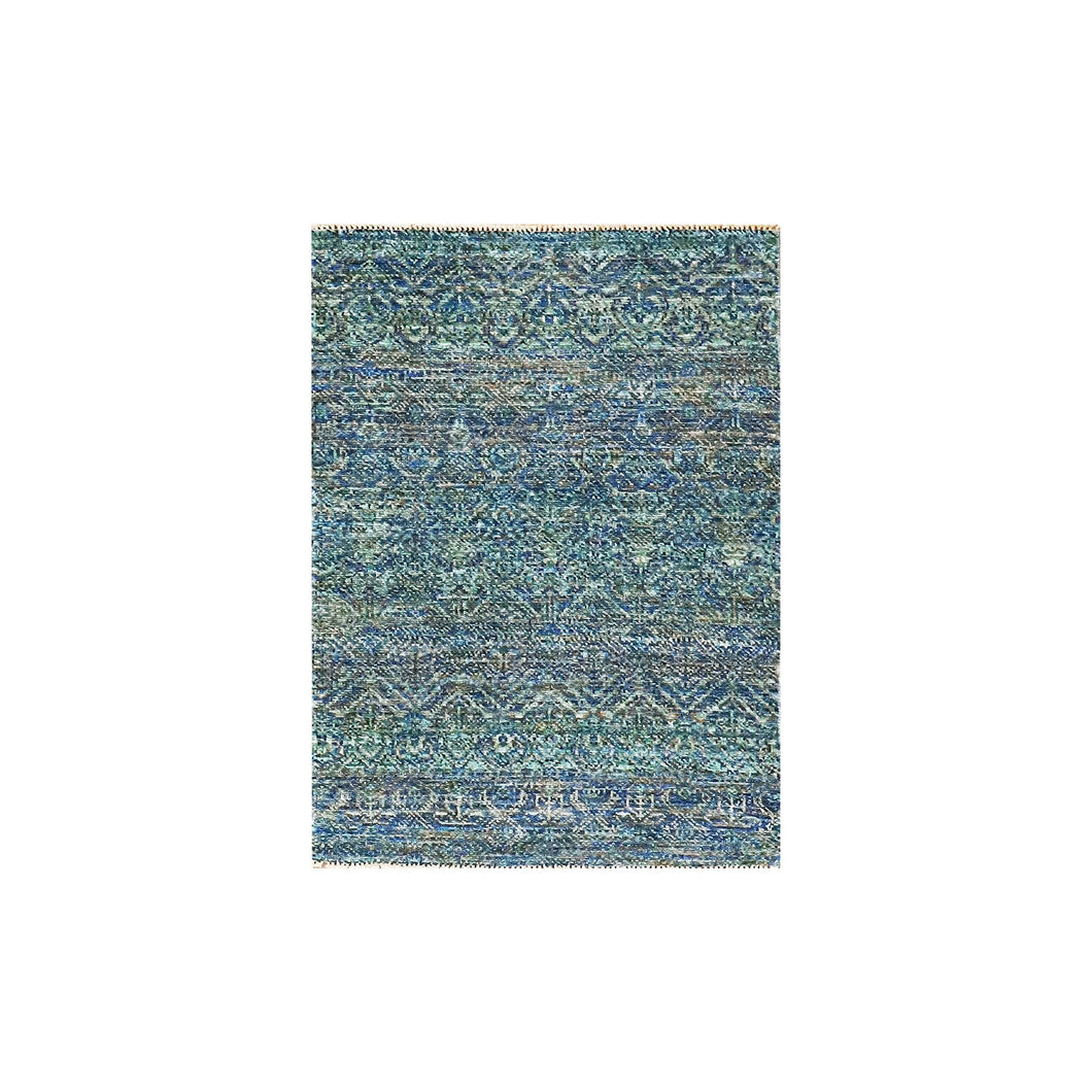 2'x3' Jade Green, 100% Wool, Tone on Tone, Diamond Shape Repetitive Design, Kohinoor Herat, Borderless Hand Knotted, Oriental Rug FWR479016