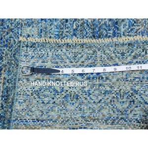2'x3' Jade Green, 100% Wool, Tone on Tone, Diamond Shape Repetitive Design, Kohinoor Herat, Borderless Hand Knotted, Oriental Rug FWR479016