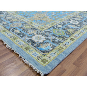 10'2"x14'3" Dawn Blue With Whipple Blue Corners, Elegant Soft Wool, Heriz Fabuloso With Central Medallion, Natural Dyes, Hand Knotted Oriental Rug FWR479082