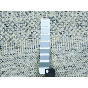 11'10"x15' Chrome Gray, Modern Grass Design, Natural Wool, Hand Knotted, Tone On Tone, Oriental Rug FWR479184