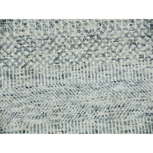11'10"x15' Chrome Gray, Modern Grass Design, Natural Wool, Hand Knotted, Tone On Tone, Oriental Rug FWR479184