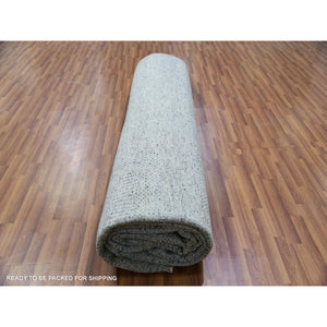 11'10"x15' Chrome Gray, Modern Grass Design, Natural Wool, Hand Knotted, Tone On Tone, Oriental Rug FWR479184
