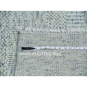 11'10"x15' Chrome Gray, Modern Grass Design, Natural Wool, Hand Knotted, Tone On Tone, Oriental Rug FWR479184