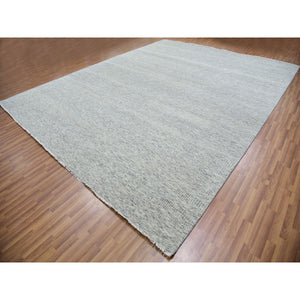 12'x15' Storm Gray, Undyed Natural Wool, Tone On Tone, Hand Knotted, Modern Grass Design, Oversized Oriental Rug FWR479190