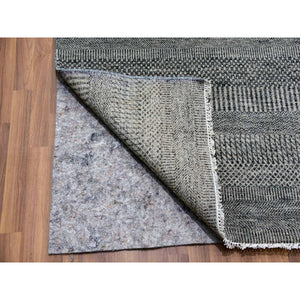 12'1"x15'1" Peppercorn Gray, Borderless, Undyed All Wool And Hand Knotted Grass Design, Tone On Tone, Modern Oversized Oriental Rug FWR479208