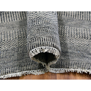 12'1"x15'1" Peppercorn Gray, Borderless, Undyed All Wool And Hand Knotted Grass Design, Tone On Tone, Modern Oversized Oriental Rug FWR479208